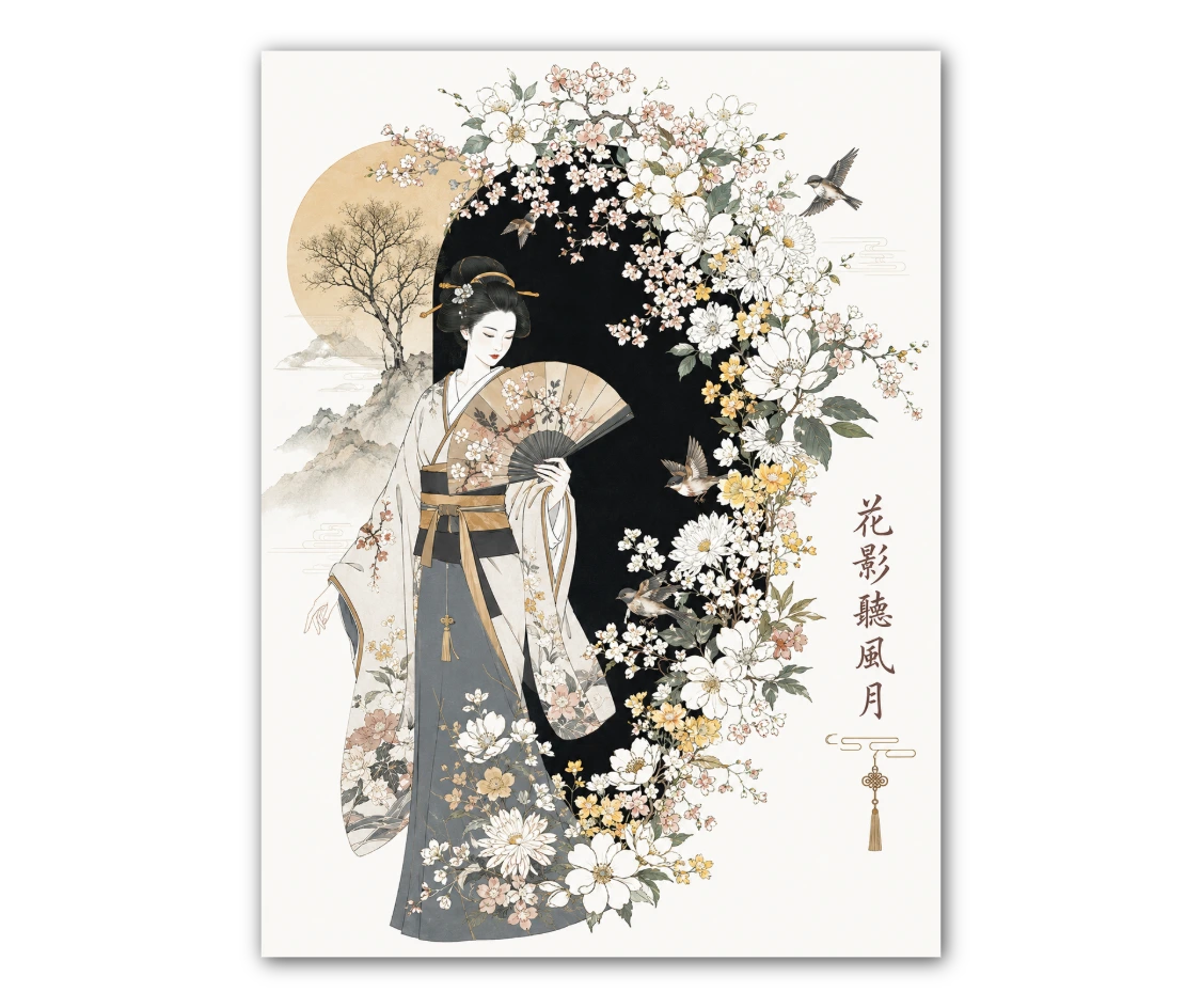 Japán Tavasz – Gésa és Virágok Vászonkép